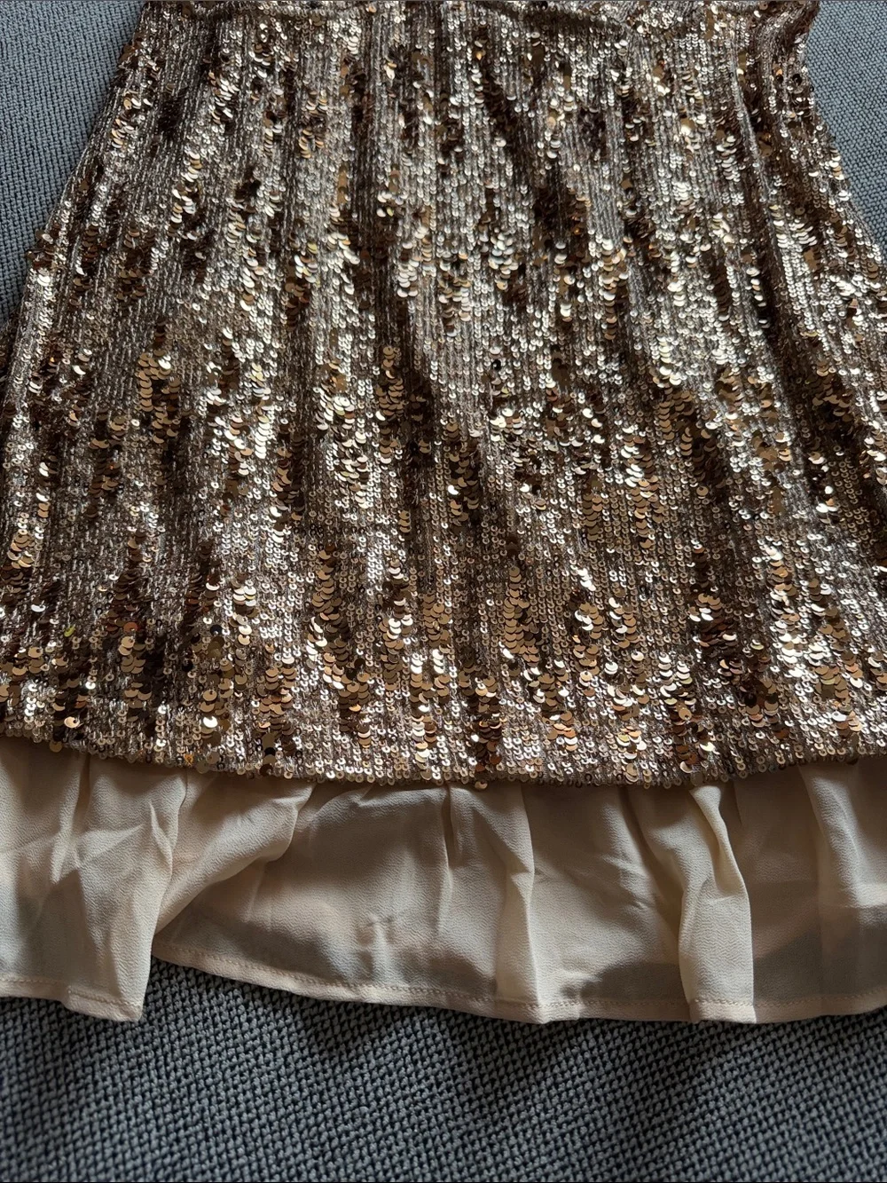Free People Gold Sequin V-Neck Mini Slip Dress sz Lg